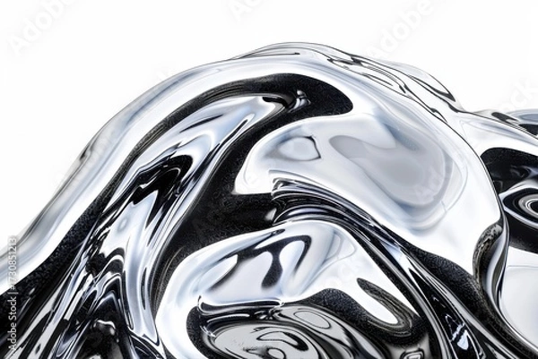 Obraz Silver liquid dynamic abstract forms design flowing chrome texture elegant on transparent background