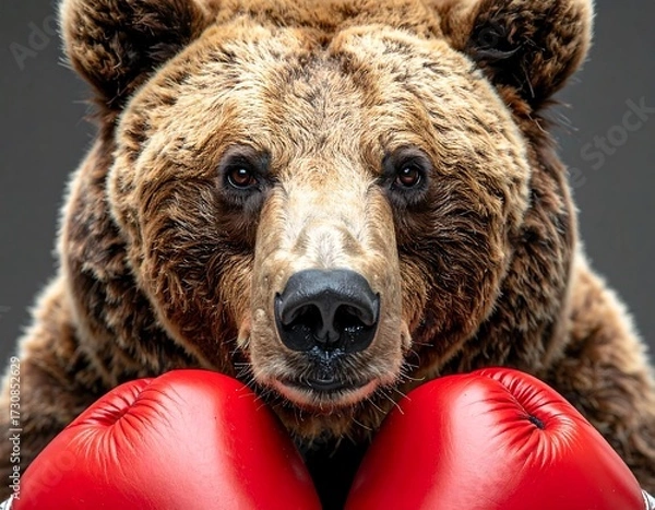 Fototapeta Bear in boxing gloves, close-up