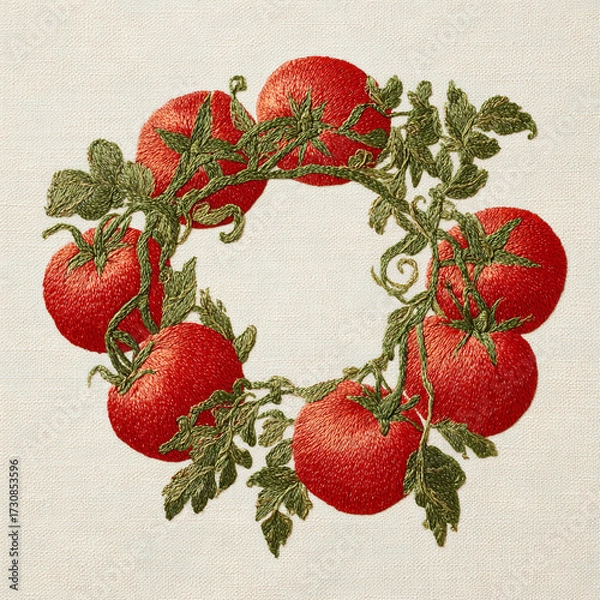Fototapeta Bright red tomatoes arranged in a detailed wreath design showcasing nature's bounty and craftsmanship in summer season