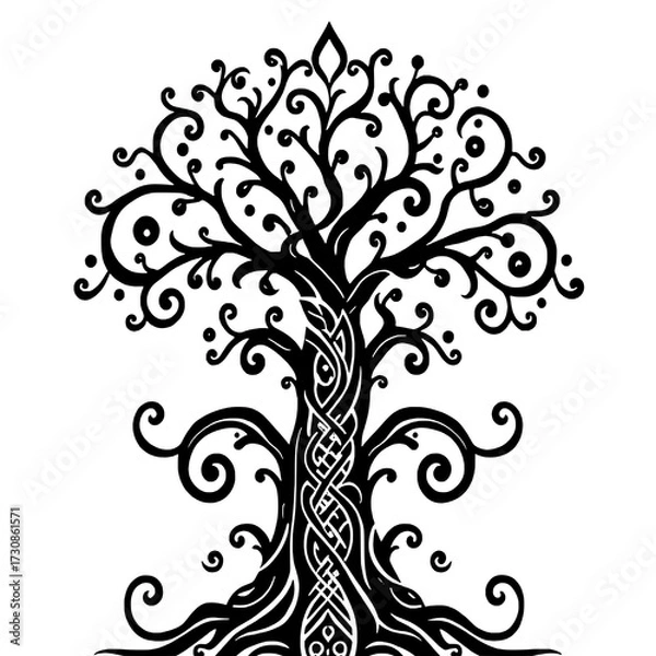 Fototapeta Stylized Black and White Celtic Tree of Life Icon with Intricate Knotwork