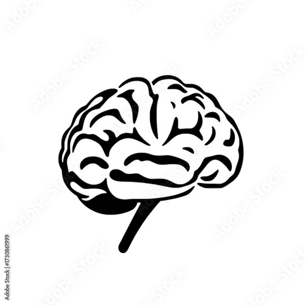 Fototapeta Abstract Human Brain Icon in Side Profile, Rendered as a Solid Black Silhouette with White Negative Space for Gyri and Sulci, on a Clean White Background.