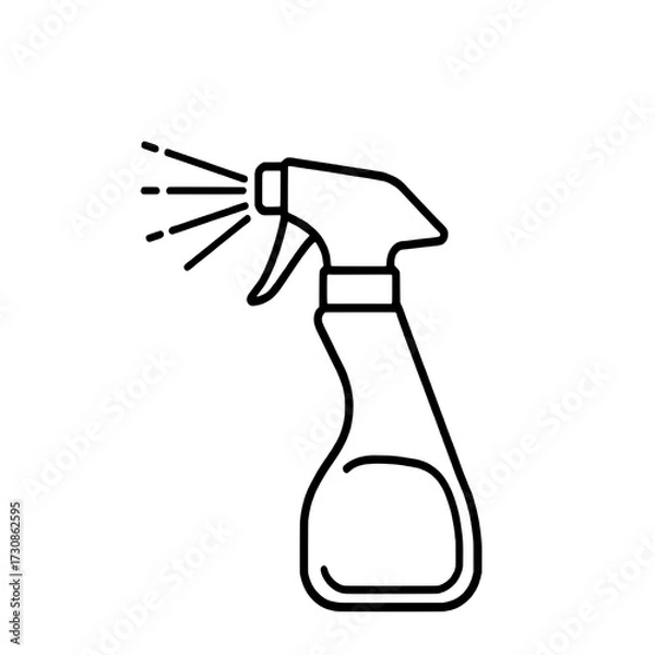Fototapeta Single Flat Black Outline Spray Bottle Icon Depicting Spraying Action on a White Background