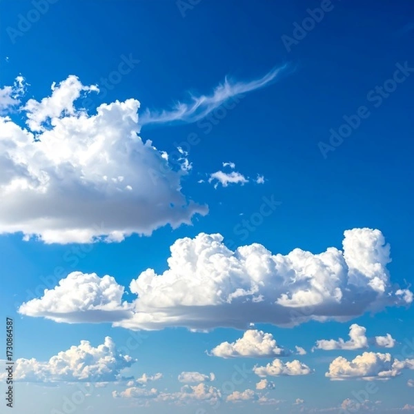 Obraz Beautiful blue sky with fluffy white clouds