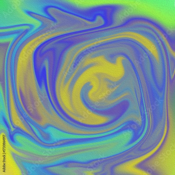 Fototapeta Vibrant abstract swirl with blue, yellow, and green gradients, digital fluid wave pattern, modern colorful background texture for creative design projects