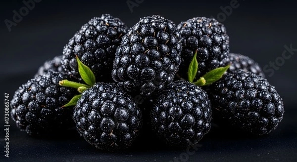 Obraz Flying cluster of blackberries with dewdrops,