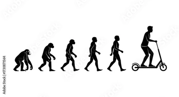 Obraz The evolution of human transportation from primates to electric scooters.
