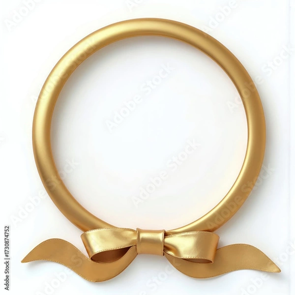 Fototapeta 3D Golden Circle Badge with Ribbon for Luxury Branding and Decoration