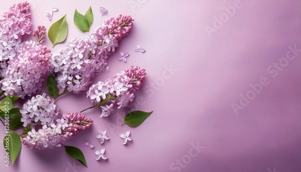 Fototapeta Pastel Lilac Branches Artfully Arranged On A Matching Background Creating A Spring Themed Flat Lay Elegant Design