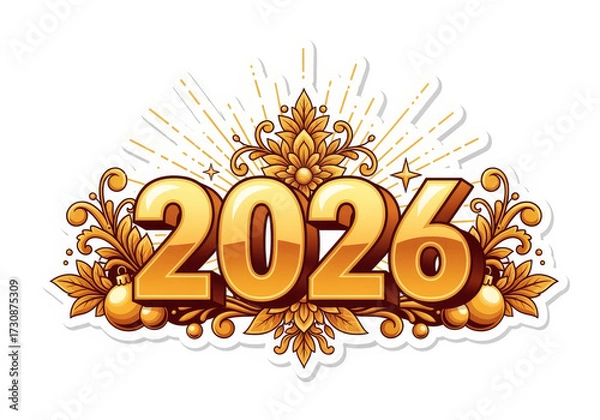 Fototapeta 2026 New Year Party Invitation Design with Golden Typography and Ornaments