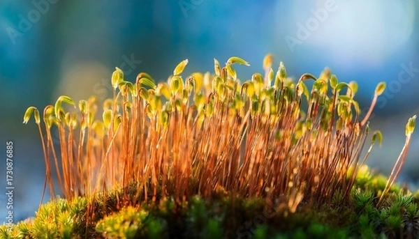 Fototapeta Group Of Moss Seed Sprouts In Springtime