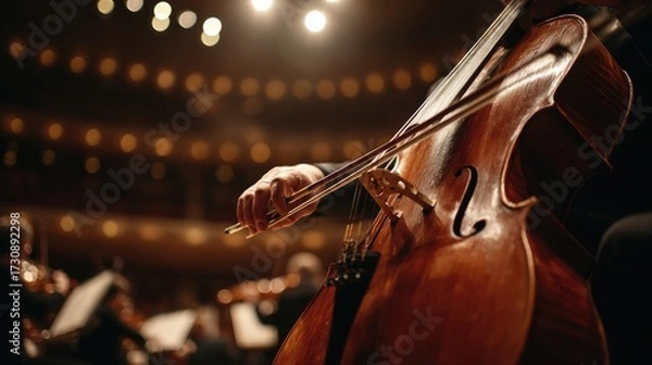 Obraz Cello performance during a symphony concert at a grand theater in the evening