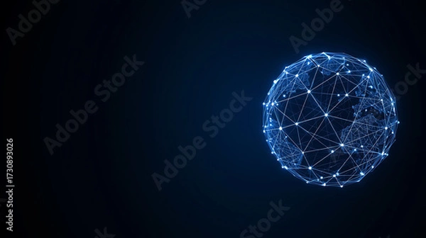 Obraz Global Network Mesh World Globe Connectivity Concept for Digitalization and Communication with Blue Background