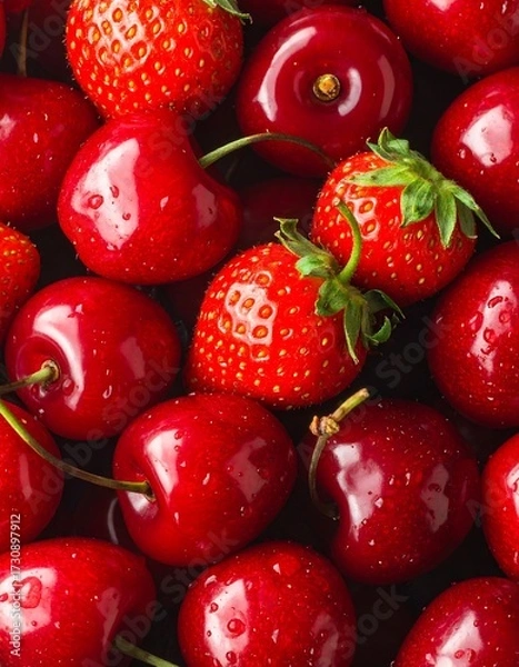 Obraz Fresh Red Cherries and Strawberries.