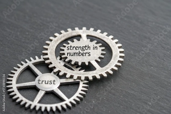 Fototapeta Gears Interlocked Symbolizing Trust and Strength in Numbers