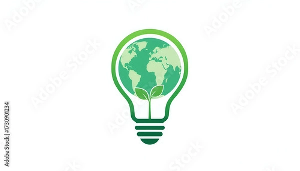 Obraz Green lightbulb with world map and plant, a global clean energy and eco concept icon