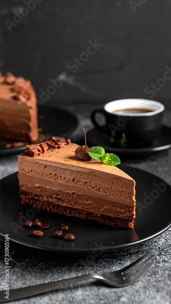 Obraz Delicious Chocolate Cake Slice with Coffee.