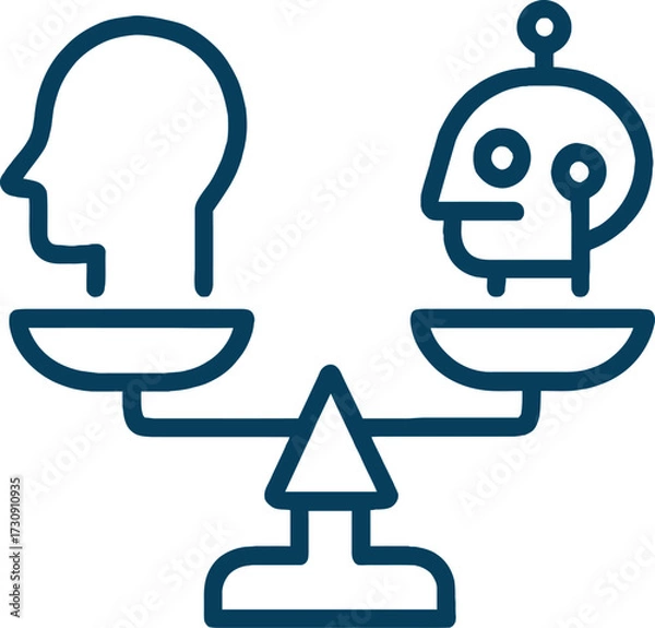 Obraz AI vs Human ethics concept icon. Artificial intelligence and humanity on a balance scale representing comparison, automation, and the future of technology.