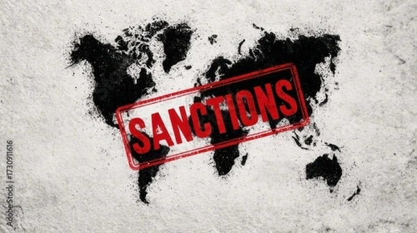 Fototapeta World map marked with sanctions highlighting global economic impacts and restrictions on trade