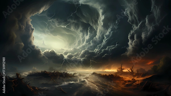 Fototapeta Capture a dramatic shot of a towering tornado