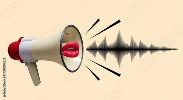 Fototapeta Megaphone with Lips and Soundwave: Communication and Marketing Concept