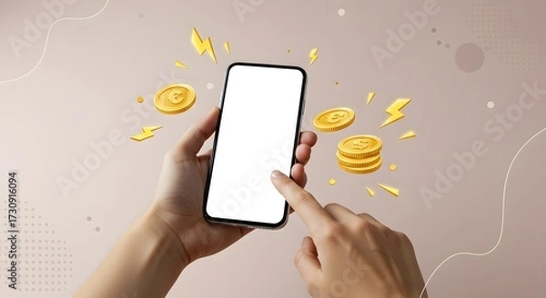 Fototapeta Mobile Banking App Mockup with Euro and Dollar Coins
