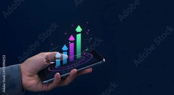 Fototapeta Mobile Data Growth Chart on Smartphone