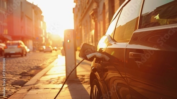 Fototapeta Electric car charger ona street