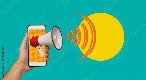 Fototapeta Mobile Marketing Announcement with Megaphone and Smartphone
