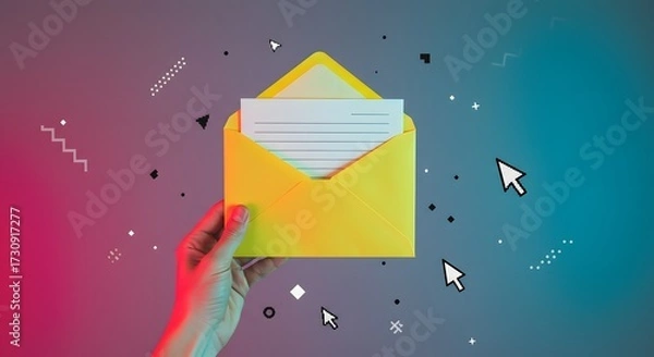 Fototapeta Modern Email Communication Concept: Hand Holding Yellow Envelope