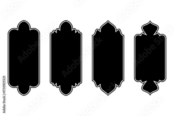 Fototapeta Black and White Islamic Frame Vector, Ornamental Label Border Design Isolated on White Background