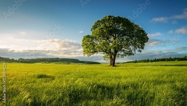 Obraz lonely tree in lawn AI generated