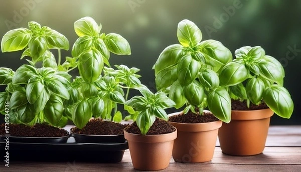 Obraz potted basil plants AI generated