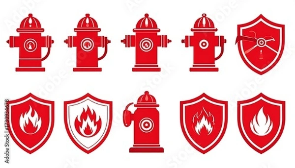 Obraz Fire Safety Icons and Hydrants.
