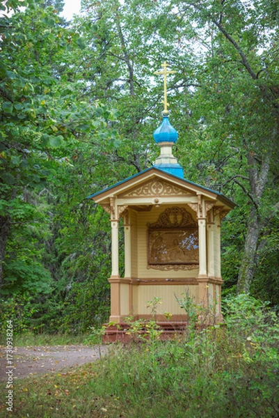 Fototapeta A chapel dedicated to icon "Prayer for bowl" near Dormition Church of Gethsemane Skete in Valaam. Russia
