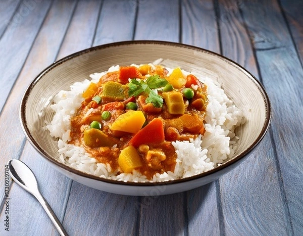 Obraz vegetarian curry rice AI generated