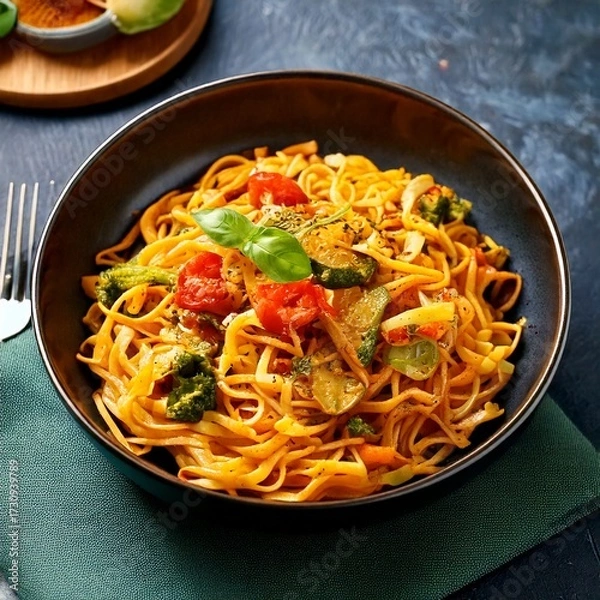 Obraz vegetarian curry noodles AI generated