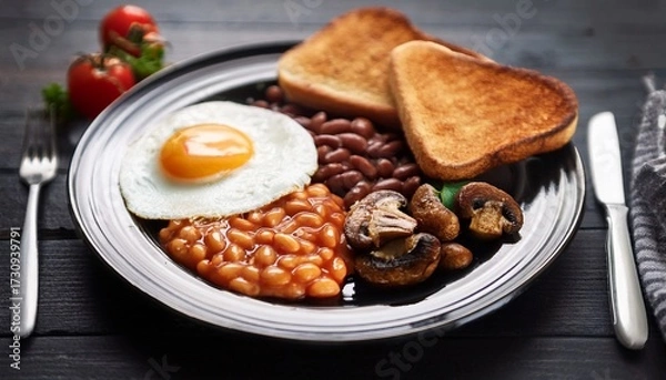 Obraz vegetarian english breakfast AI generated