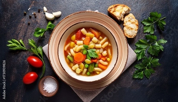 Obraz vegetarian minestrone food AI generated