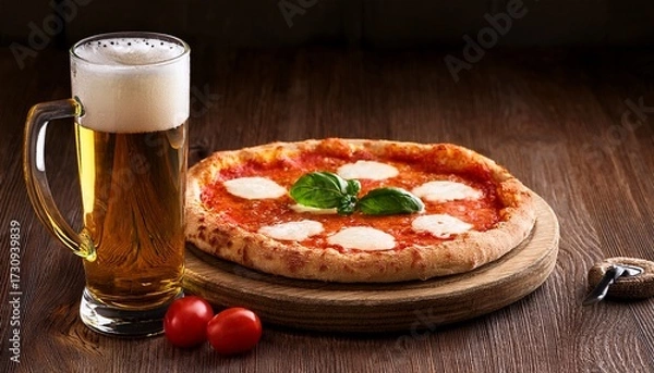 Obraz pizza and beer AI generated