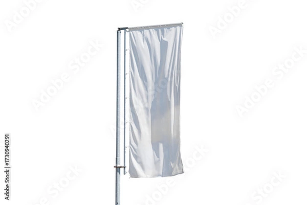 Fototapeta ingle vertical white flag isolated on transparent background, blank mockup template for design, outdoor advertising, branding or event promotion.