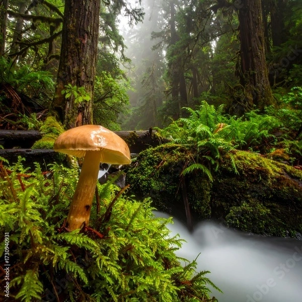 Fototapeta Forest Mushroom and Stream.