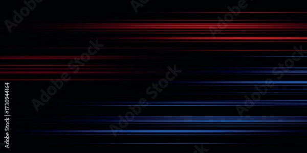 Fototapeta Speed lines light effect, glowing magic rays, abstract neon lines. Police or car lights in motion concept. Vector illustration.

