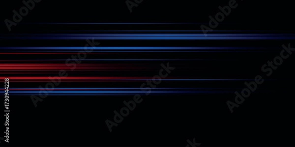 Fototapeta Speed lines light effect, glowing magic rays, abstract neon lines. Police or car lights in motion concept. Vector illustration.
