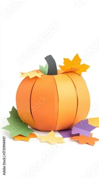 Fototapeta DIY kids’ autumn project with simple paper pumpkin shapes, cheerful handmade collage.