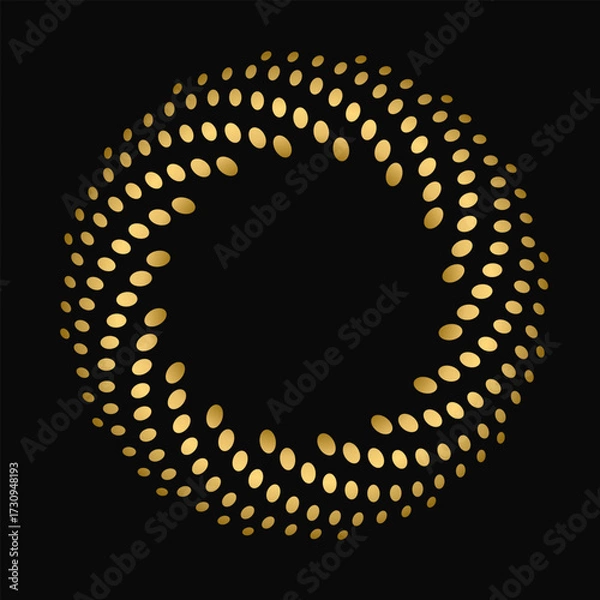 Fototapeta Festive golden dynamic frame made of confetti dots isolated on black background. Square realistic gold premium luxary text box. Vector EPS10	