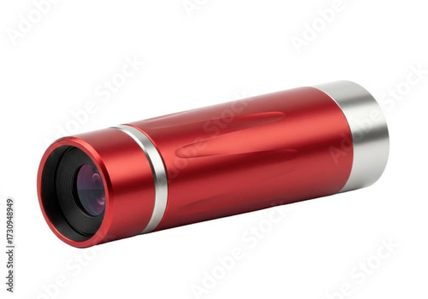 Fototapeta Red cylindrical camera isolated on transparent background, modern photography equipment for studio and outdoor use