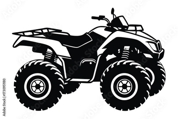 Fototapeta Black and White Vector Illustration of an AllTerrain Vehicle ATV with Knobby Tires