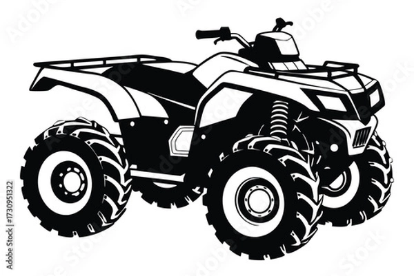 Fototapeta Isolated Black and White Vector Illustration of a FourWheeled AllTerrain Vehicle