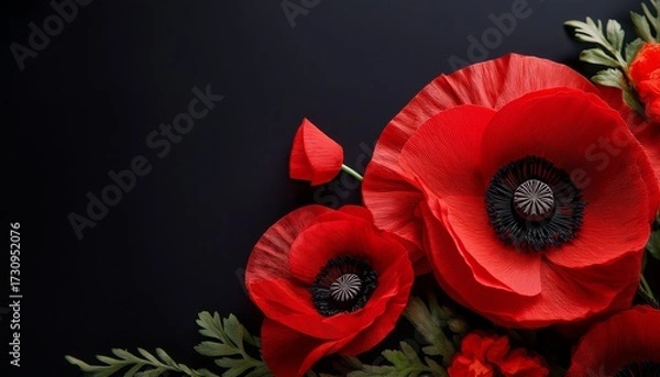 Obraz Stunning Red Poppies On Black Background Remembrance Day With Memorial Peace And Floral