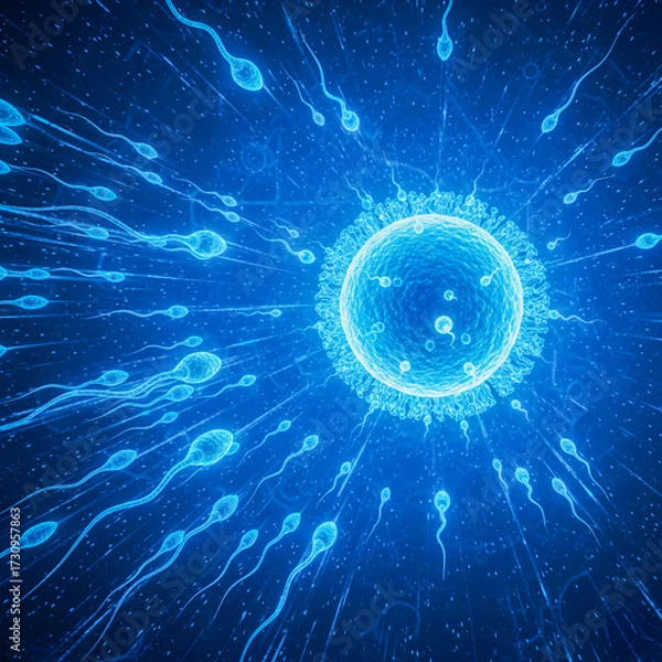 Fototapeta Human Sperm and Egg Cell Fertilization – 3D Medical Illustration
